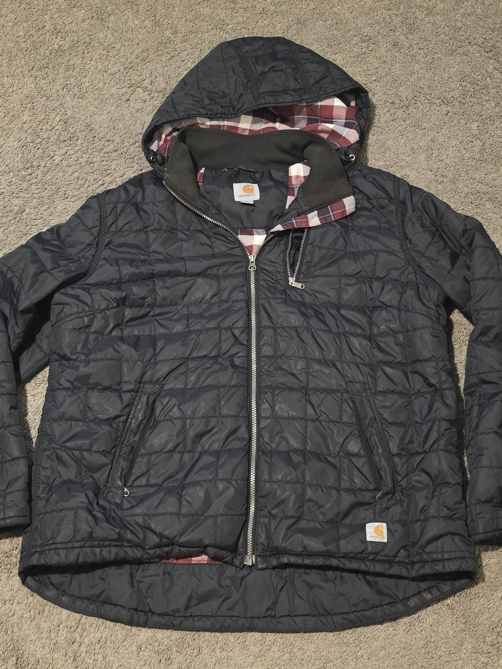 Carhartt Amoret Quilted Jacket Womens Size XL (16/18) Hooded Puffer Black Lined